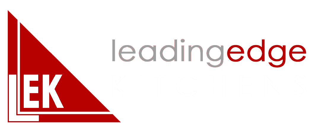 Logo for Leading Edge Kitchens with a red triangle on the left