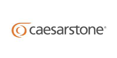 The image shows the Caesarstone logo, featuring an orange circular swirl design to the left of the word 